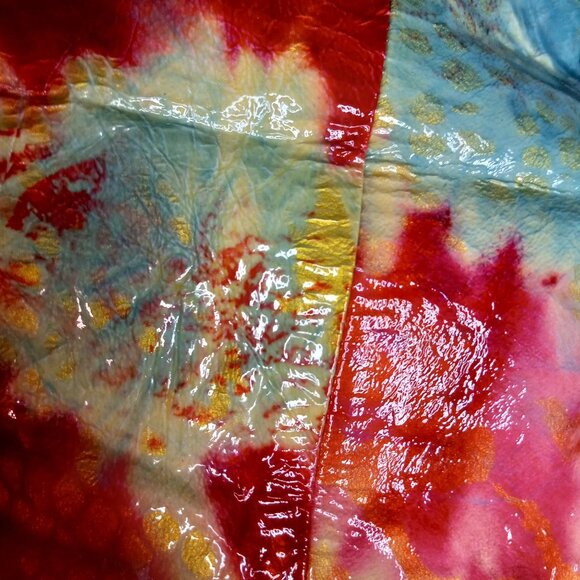 Omar Sharif Tote Bag Tie Dye Large Patent Leather Pockets Dual Handles Colorful - Picture 8 of 15